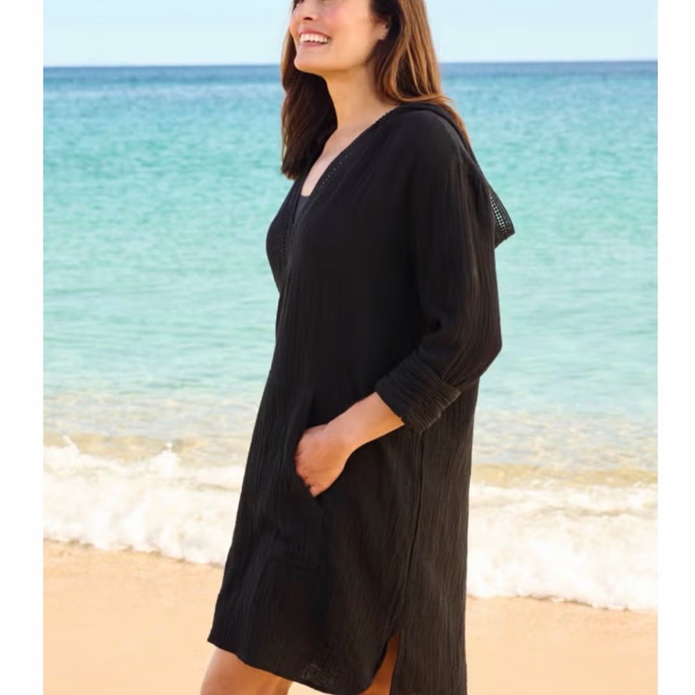 Women's Black Swim Coverup Hooded Plus size 14 16 1X Swimsuits For All - Picture 3 of 5